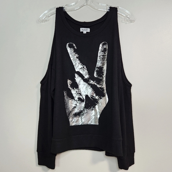 🔥ABSOLUTE FINAL💲⬇️Lauren Moshi Black Cold Shoulder Silver Hand✌️, Size L~EUC - Picture 3 of 13